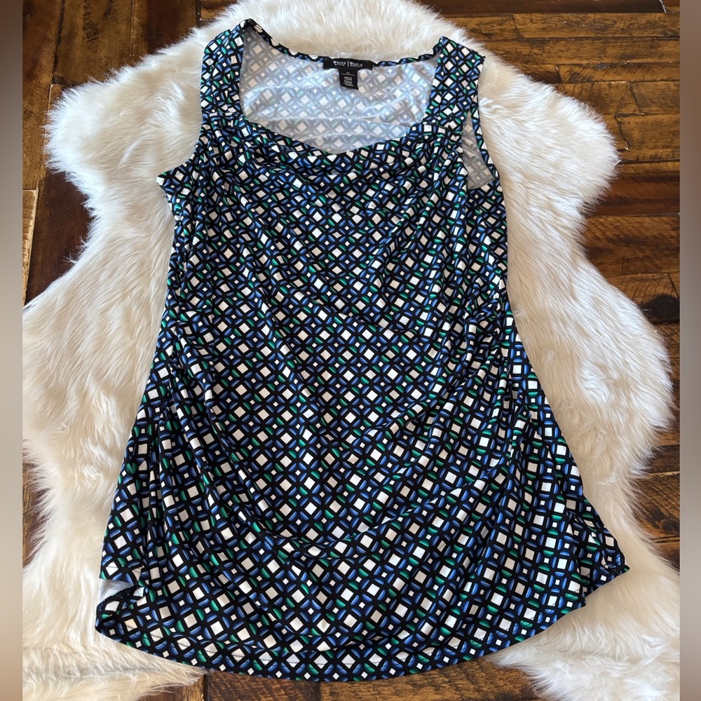 White House Black Market Geometric Print Top - Black, Blue, Green, White
